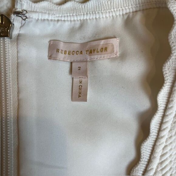 Rebecca Taylor Stretch Texture Scalloped Scoop Neck Dress White Tiered Size 2 - Picture 7 of 14